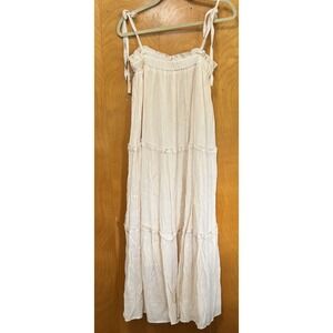 &Merci‎ Womens Ruffle Tiered Maxi Dress Lined Tie Straps Cream Sz M